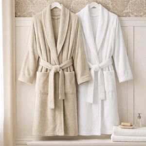 Pottery Barn Cozy Ribbed Robe Women Small Petite Ivory Plush NWT Spa Bath